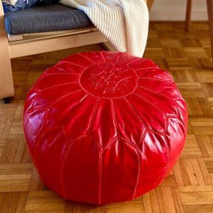 NWOT – Contemporary Genuine Leather Red Ottoman/ Moroccan Pouf